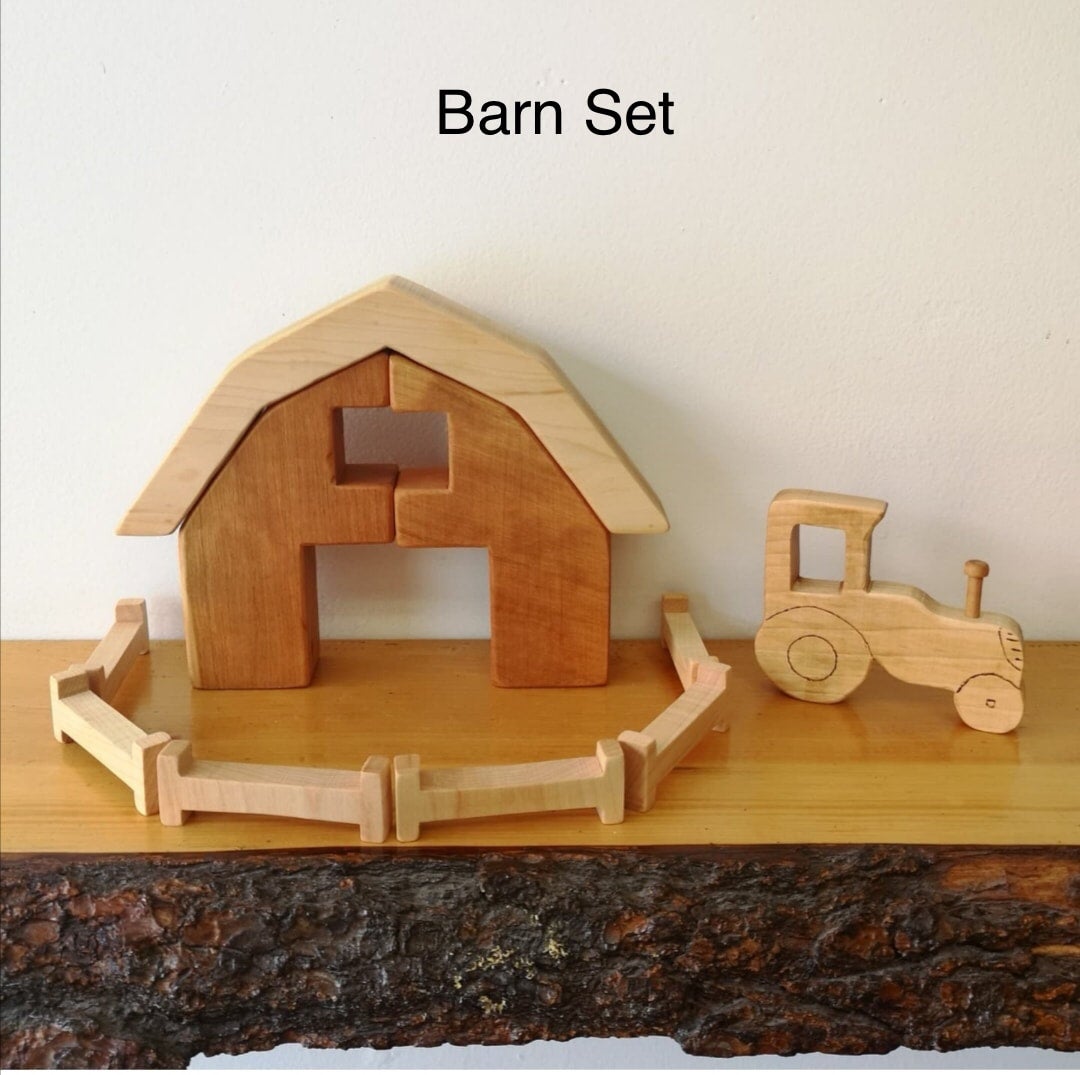 Wooden Farm Animals Wooden Barn Farm Animal Set Wooden Toy Tractor Small World Play easter gift Arbor and Anchor